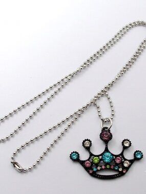 New rhinestone colorful black crown pendant necklace